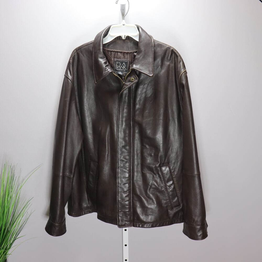 Jos. A. Bank Brown Leather Jacket XL Quilted Lining Classic Style